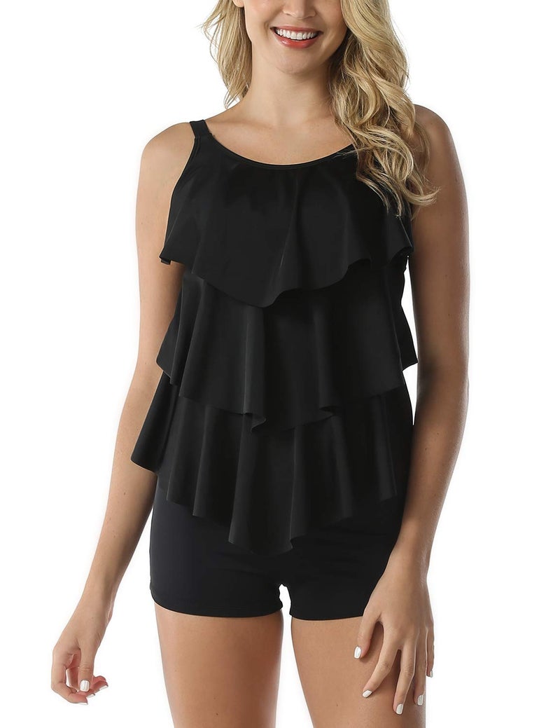 Septangle Plus Size Swimsuits for Women Flounce Top Tummy Control Two Piece Bathing Suits Swimwear Black US 20 - Image 2